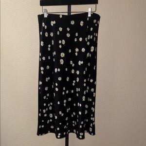 Sanctuary Black Floral Daisy A-Line Midi Pull On Skirt Women’s Size XL